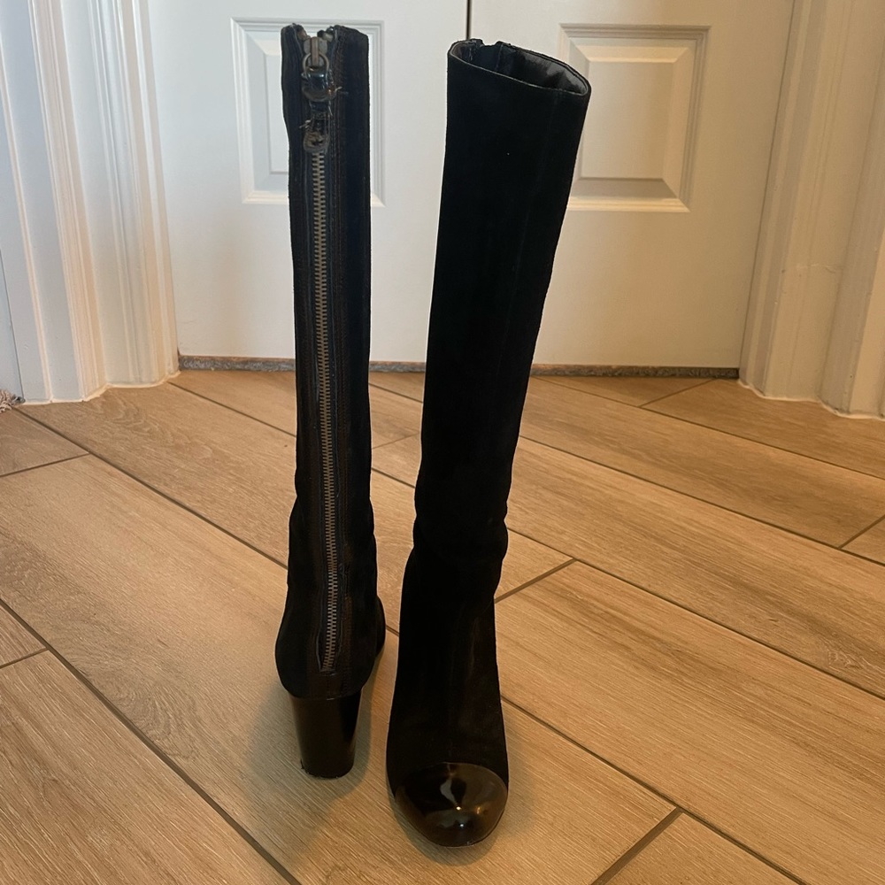 Black suede heeled boots by Steven, great condition. Size 8.5